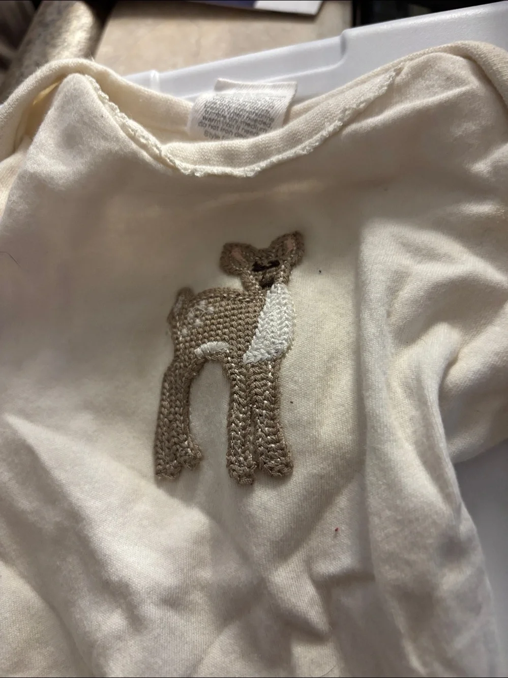 Starting Out Cream Long-Sleeve Bodysuit with Deer Appliqué 3 months